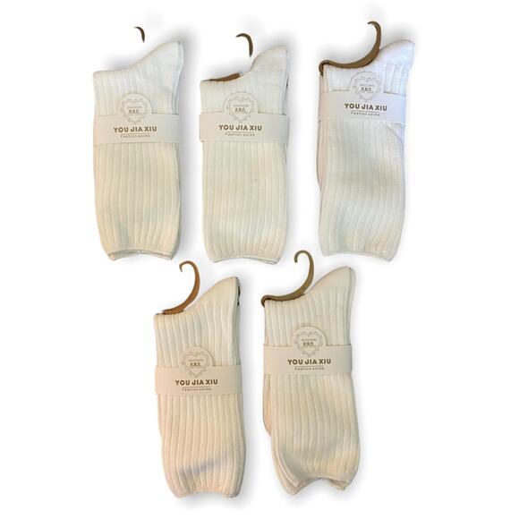 White Crew Socks Lot Of 5 Youth Girls Size 3-6 NEW - Picture 1 of 2